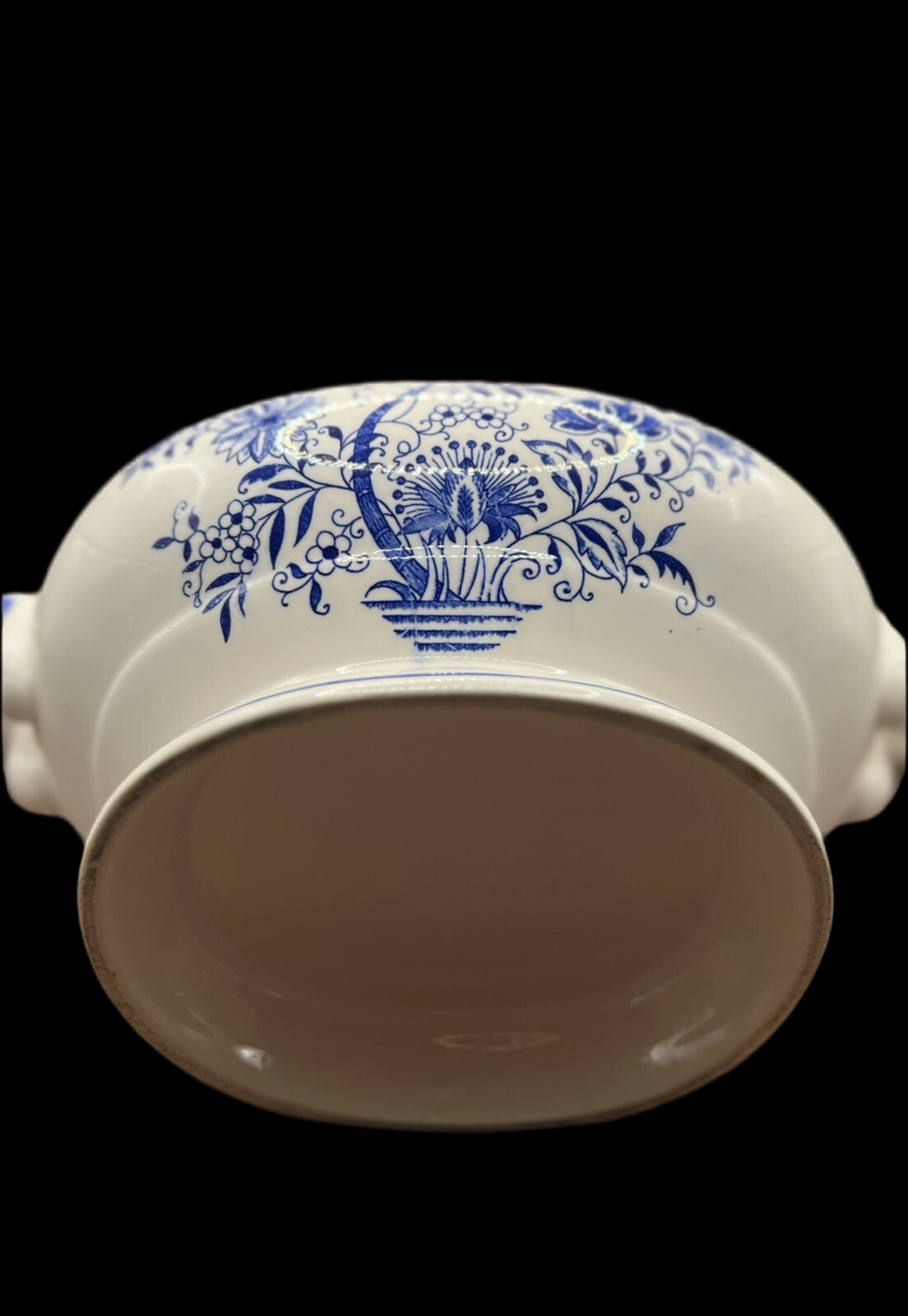 Vintage Floral Tureen Japanese Yanodento Glazed Blue & White with Large Ladle
