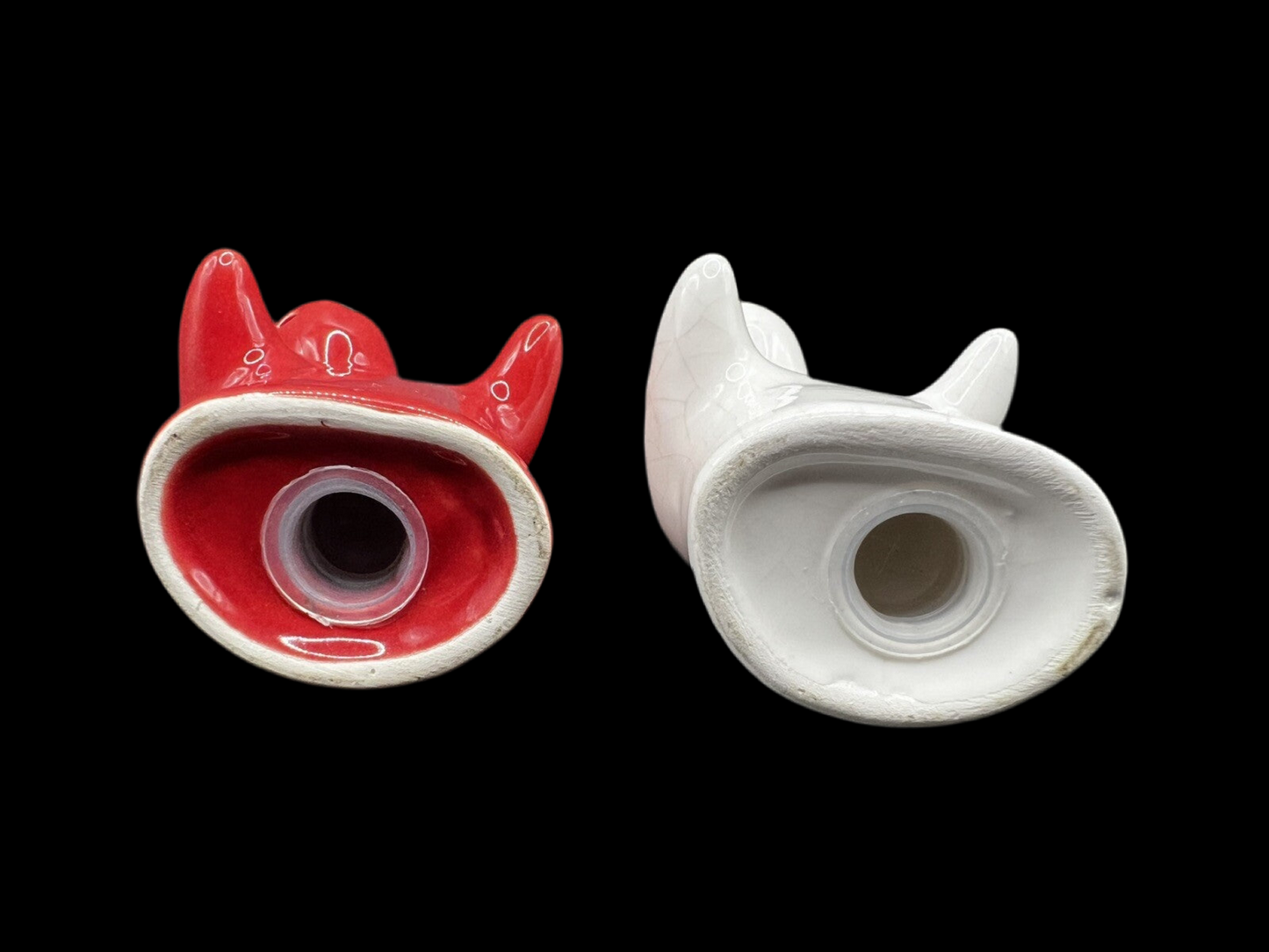 Red & White Hugging Ghosts Vintage Ceramic Salt & Pepper Shakers