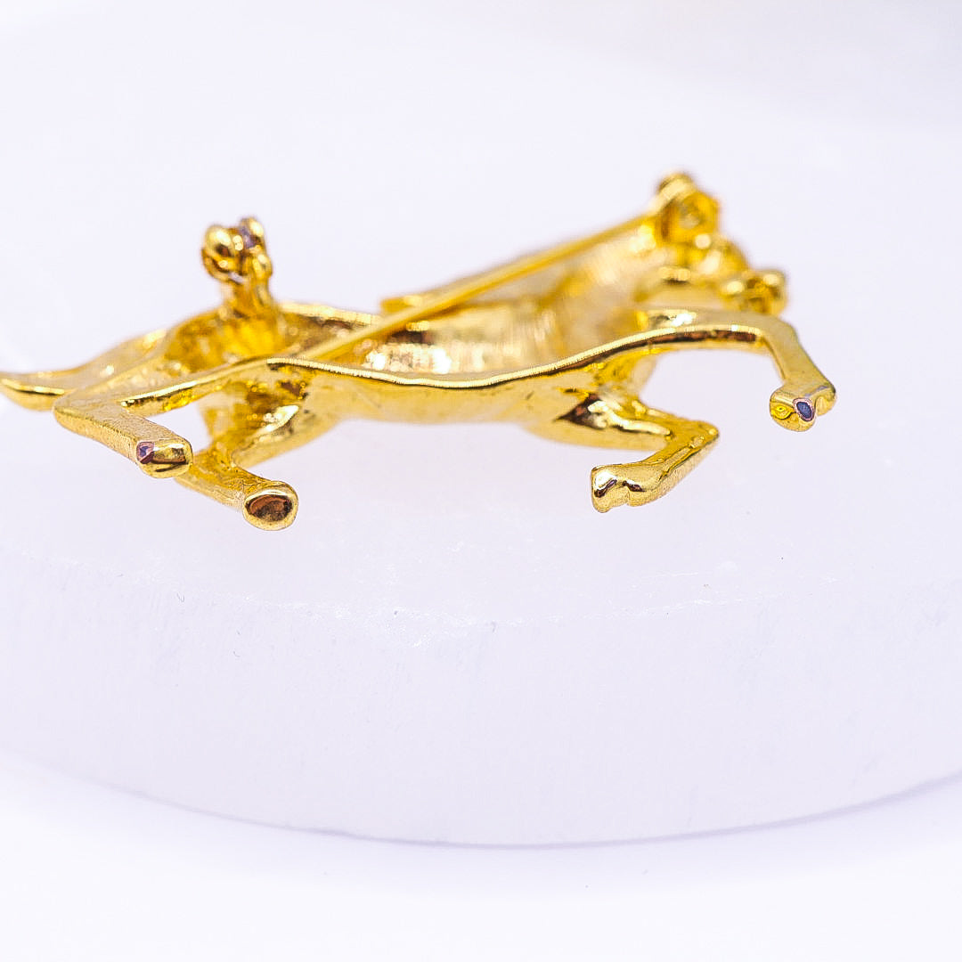 14k Gold-Plated Horse Brooch with Clear Stones