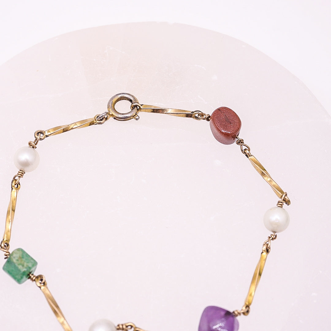 Minimalist Gold-tone Bracelet With Polished Gemstones