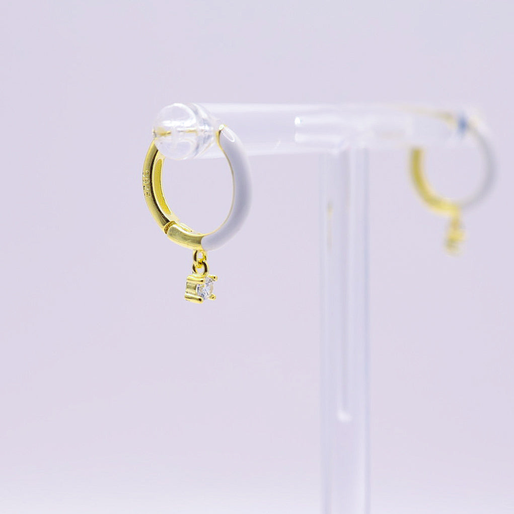 925 White & Gold Plated Small Hoop earrings with CZ Charm