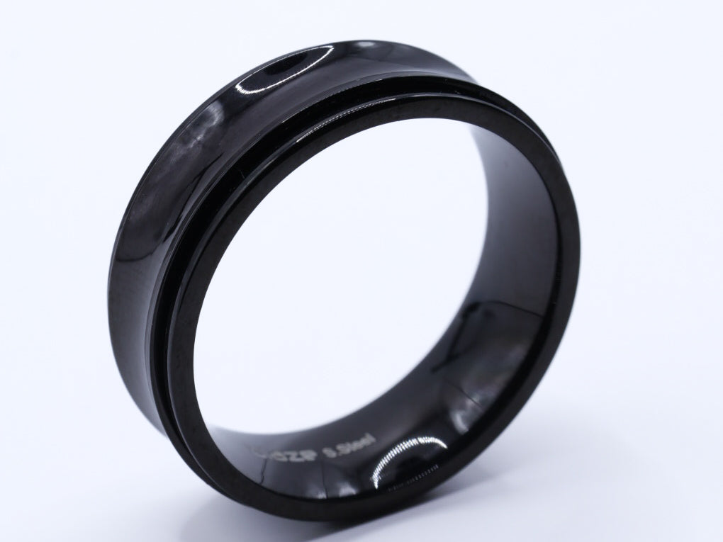 Mens black stainless steel rotating fidget ring