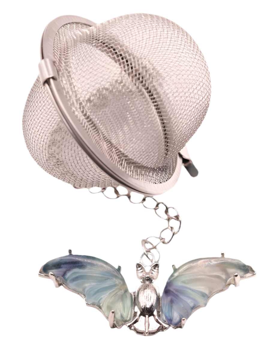 Whimsical Green Fluorite Bat Tea Infuser – Crystal Mesh Filter for Loose Leaf Tea
