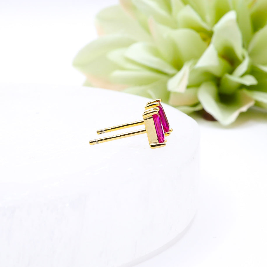 Hot Pink Rectangle Studs | .925 Sterling Silver