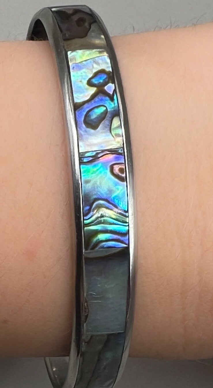 Abalone Jewellery Set Metal Bangle And Vivid Stud Earrings, Coastal Accessories