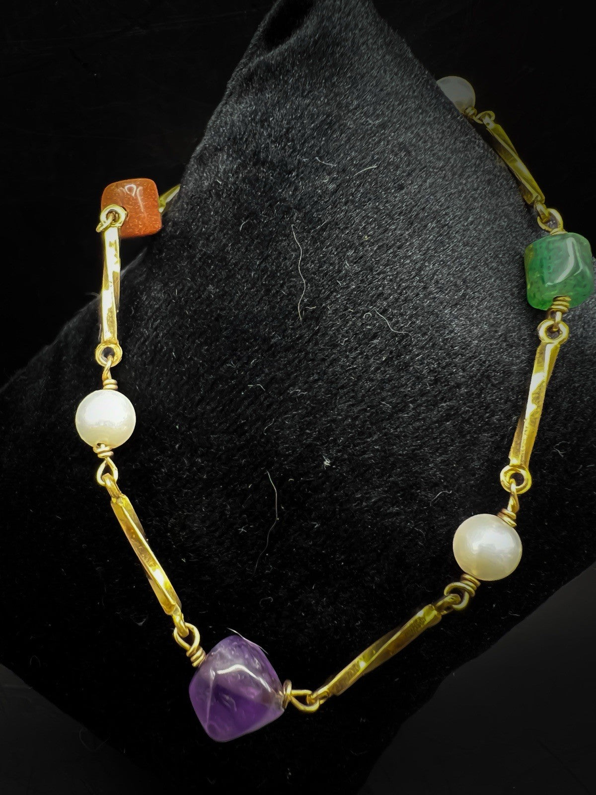 Minimalist Gold-tone Bracelet With Polished Gemstones