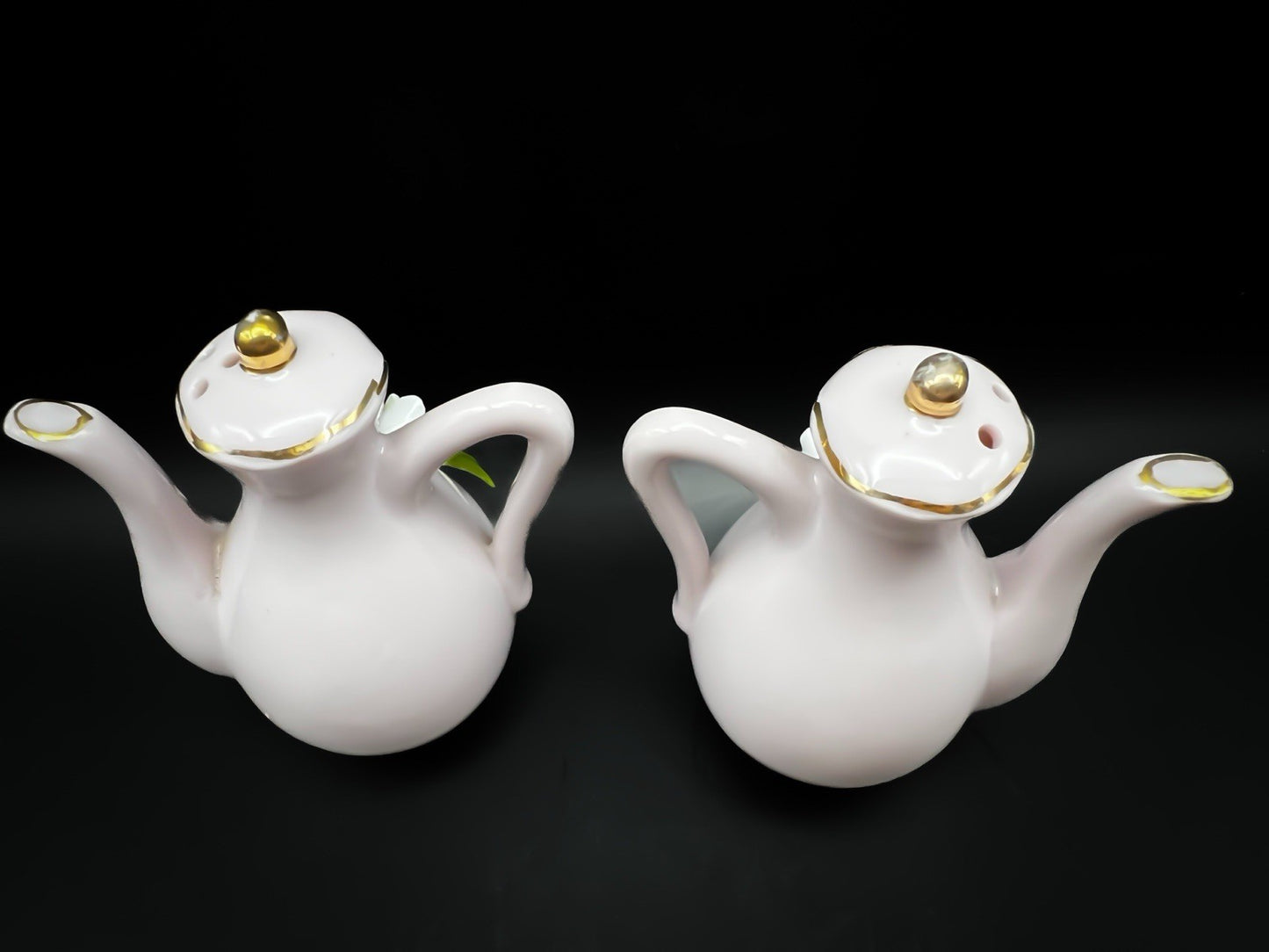 Vintage Japanese Pink Gold Trimmed Tea Pot Salt Pepper Shakers Floral Porcelain