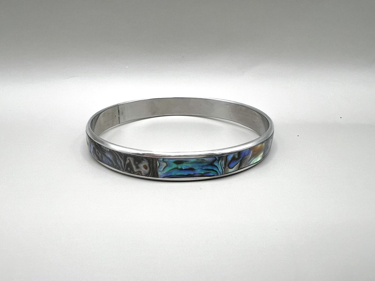 Abalone Jewellery Set Metal Bangle And Vivid Stud Earrings, Coastal Accessories