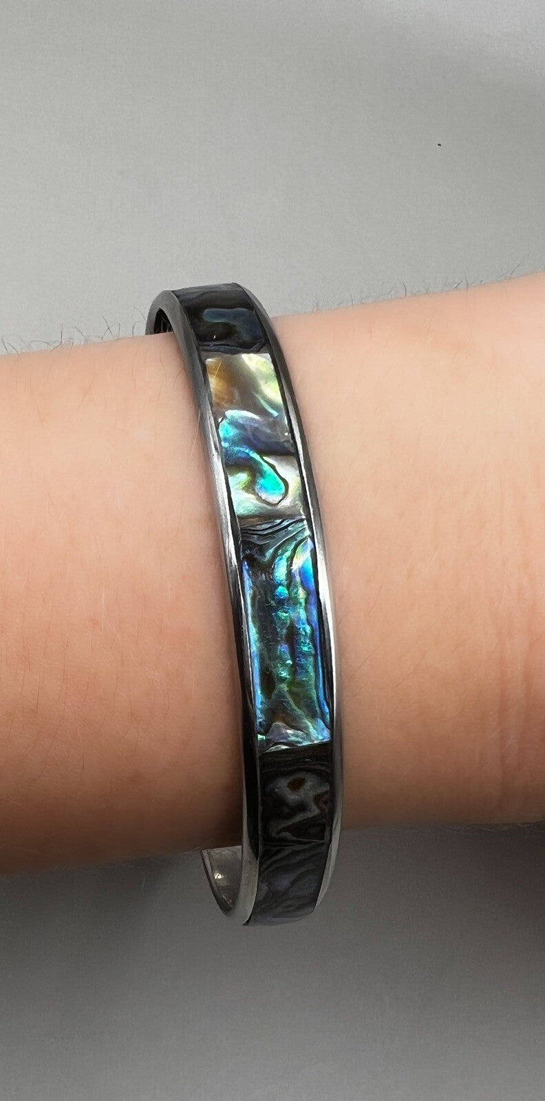 Abalone Jewellery Set Metal Bangle And Vivid Stud Earrings, Coastal Accessories