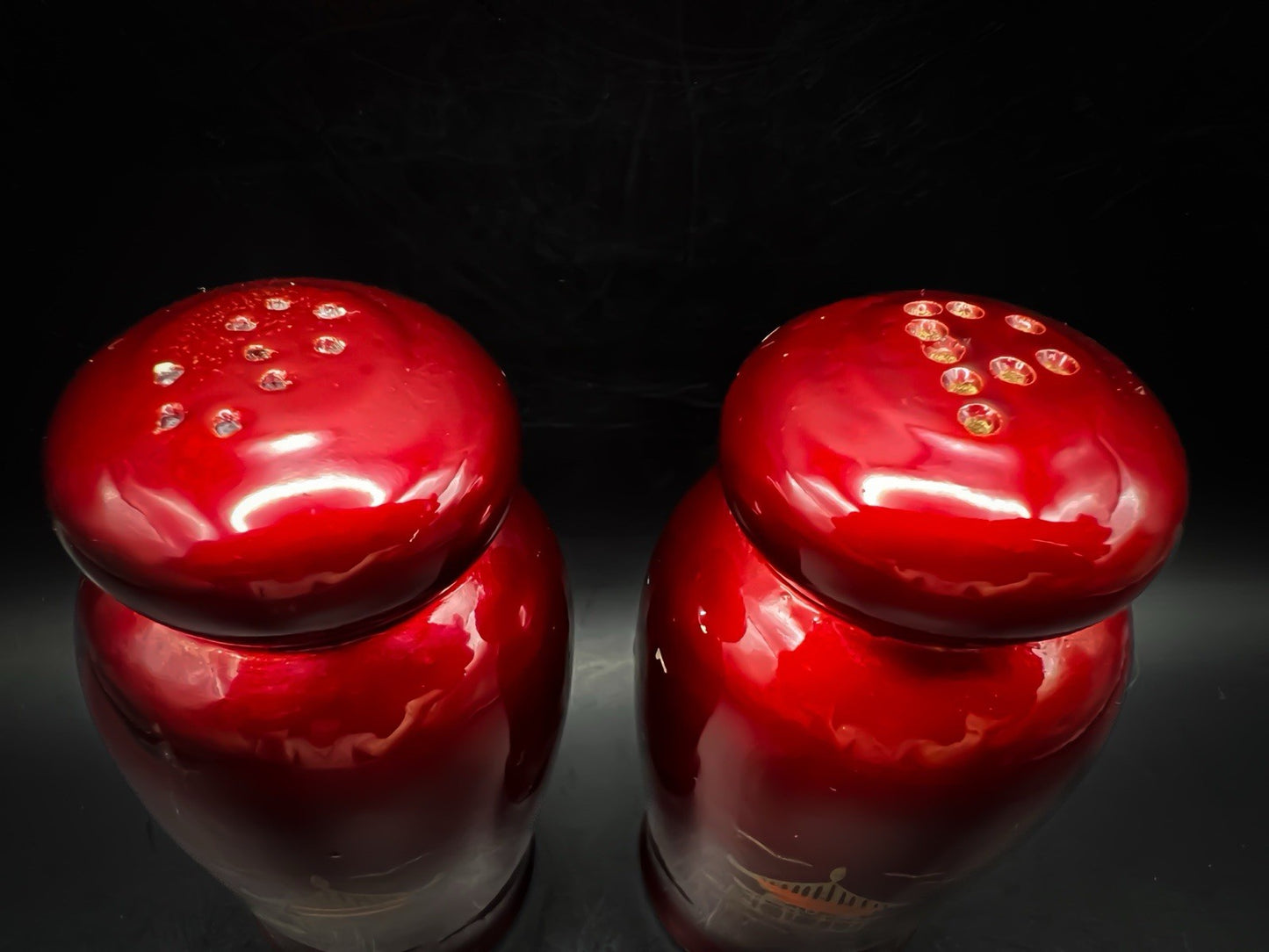Red Temple Japanese Shakers, Vintage Asian Inspired Kitchen Tableware
