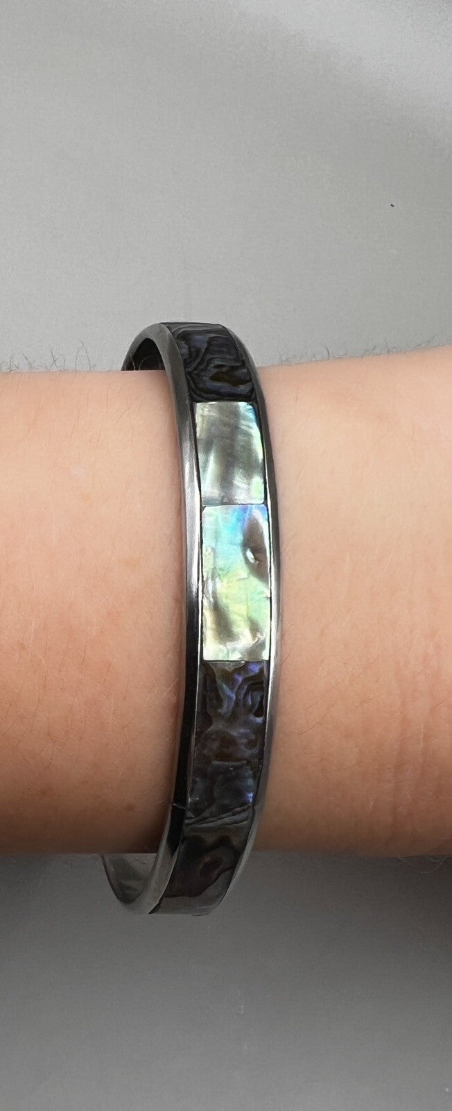 Abalone Jewellery Set Metal Bangle And Vivid Stud Earrings, Coastal Accessories