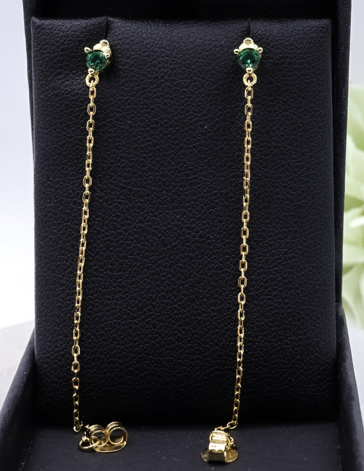 Emerald Green CZ Stud Chain Earrings | Gold-plated .925 Sterling Silver