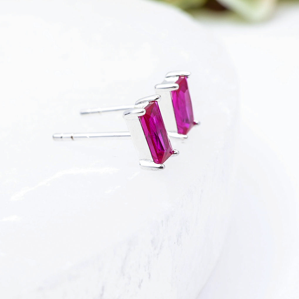 Hot Pink Rectangle Studs | .925 Sterling Silver