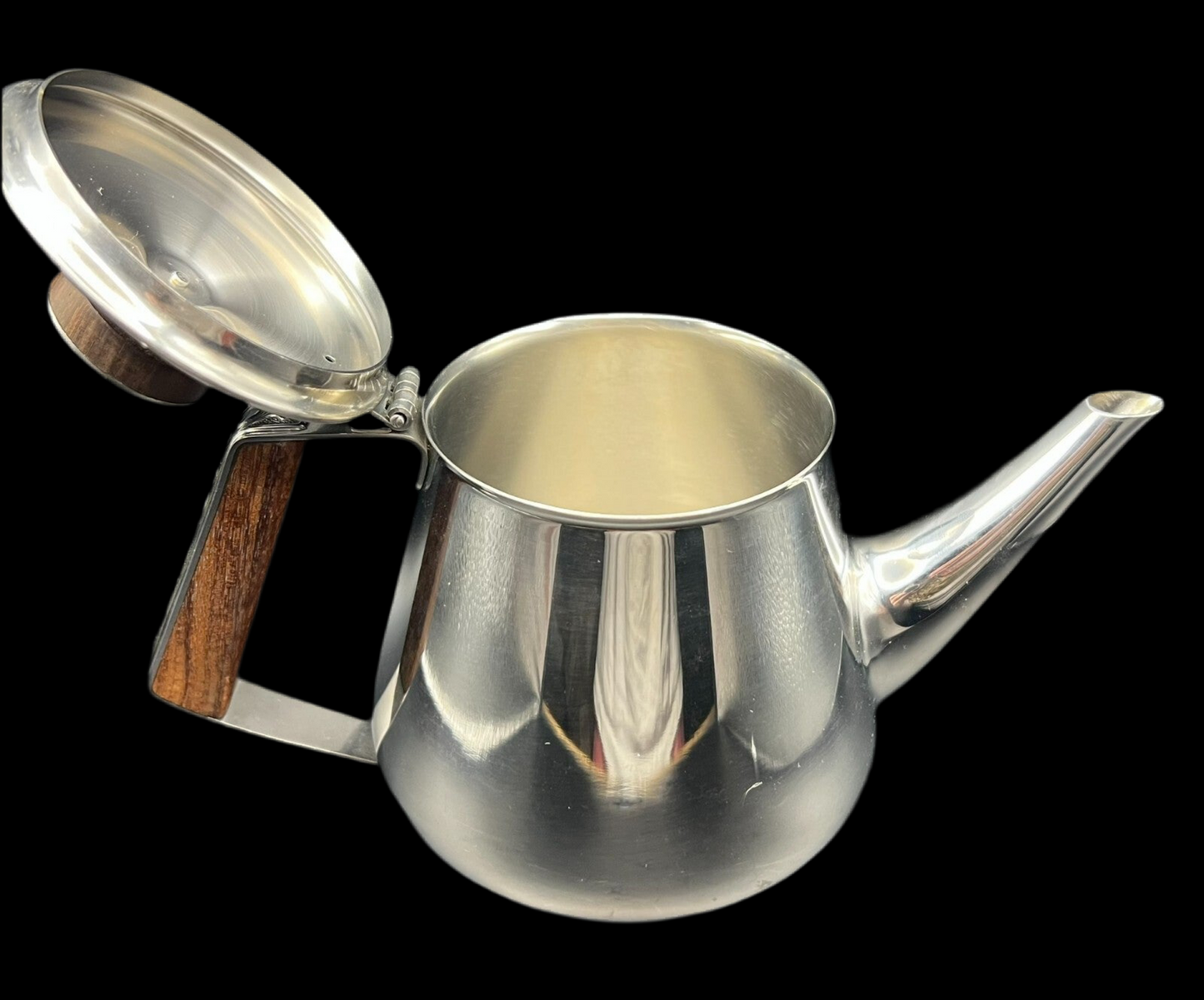 18/10 Stamped Stainless Steel Tea Pot, Vintage Lucky Wood Florence