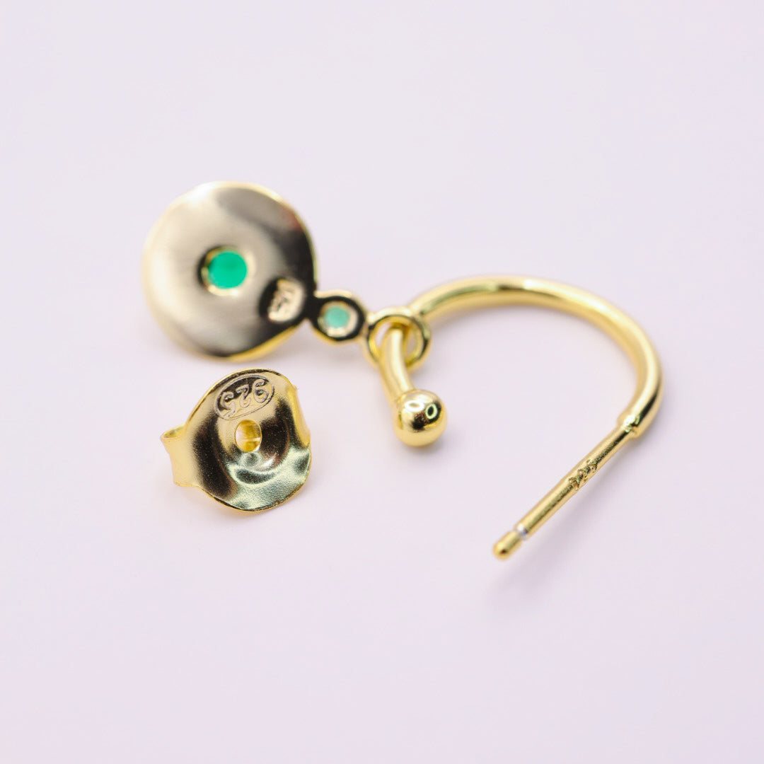 925 Sterling Silver Gold & Emerald Green Retro Stud Earrings