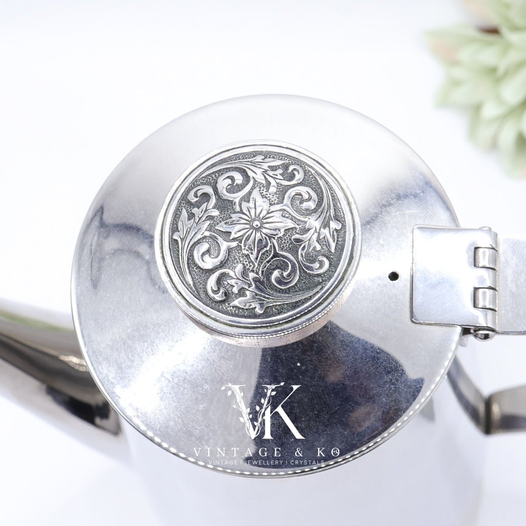 18/10 Stamped Stainless Steel Coffee Pot, Vintage Lucky Wood Florence