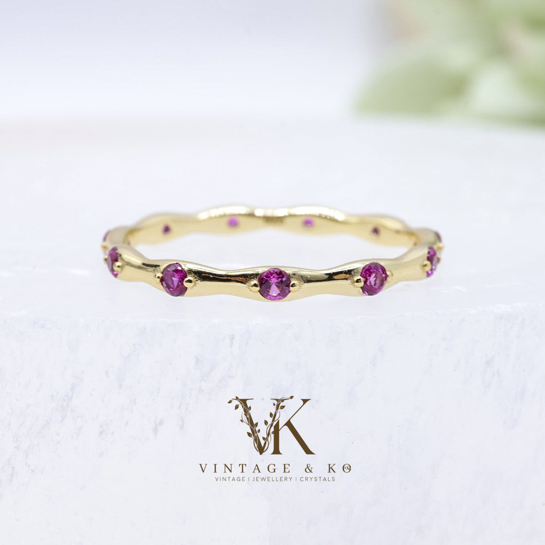 Hot Pink CZ Wavy Ring | Gold-plated .925 Sterling Silver