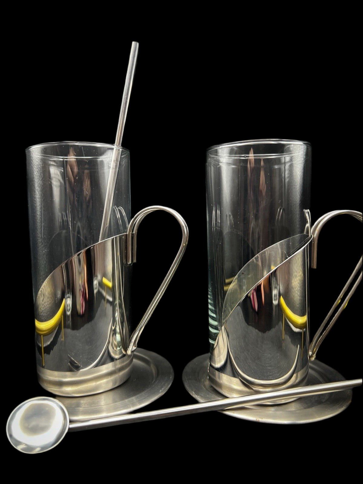 UV Reactive Set of 2 Cappuccino Glassed & 2 Stainless Steel Tall Coffee Cups