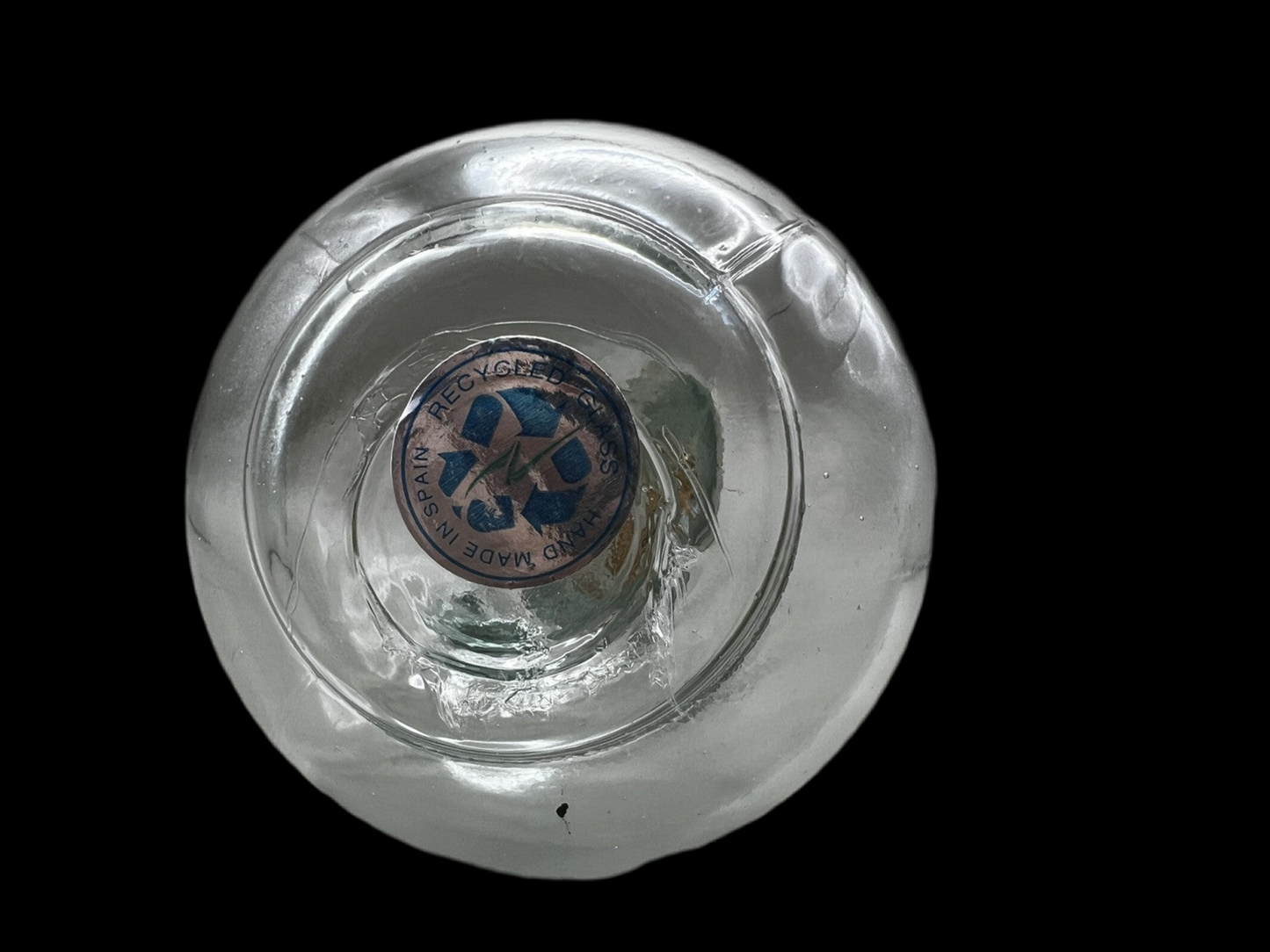 Vintage Spanish Cruet Bottle & Stopper with Blue Handmade Recycled Tinted Glass