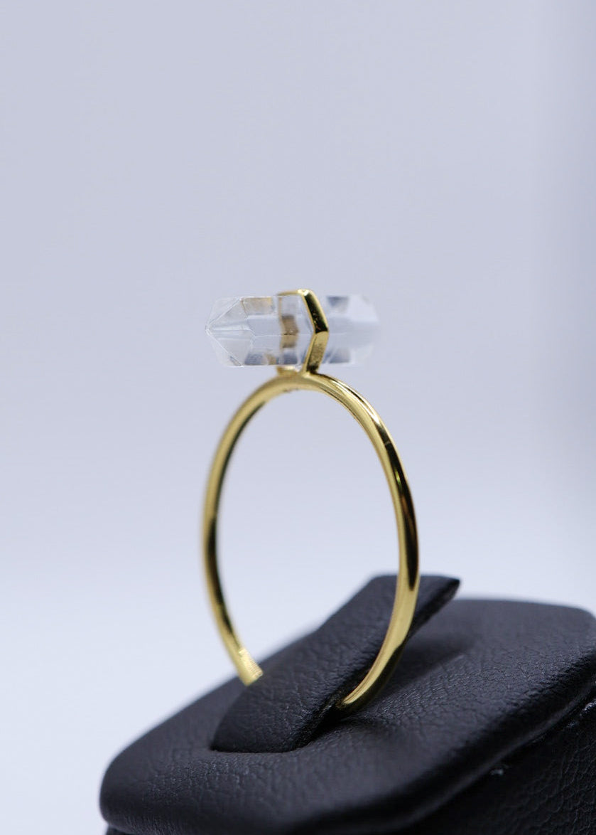 Minimalist 925 Quartz Crystal Ring – Rose or Clear Crystal – Gold or Silver Band – Sizes 5 to 7