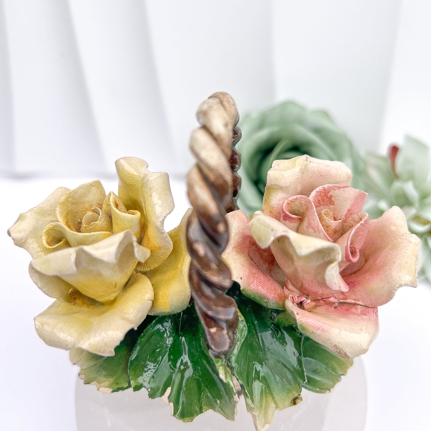 Ceramic Capodimonte-Style Rose Basket
