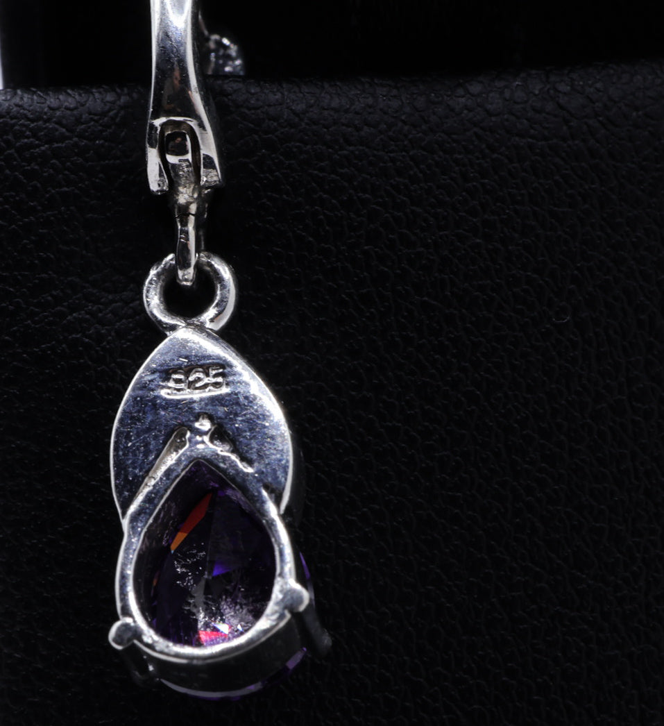Amethyst CZ & Marcasite Drop Earrings | .925 Sterling Silver