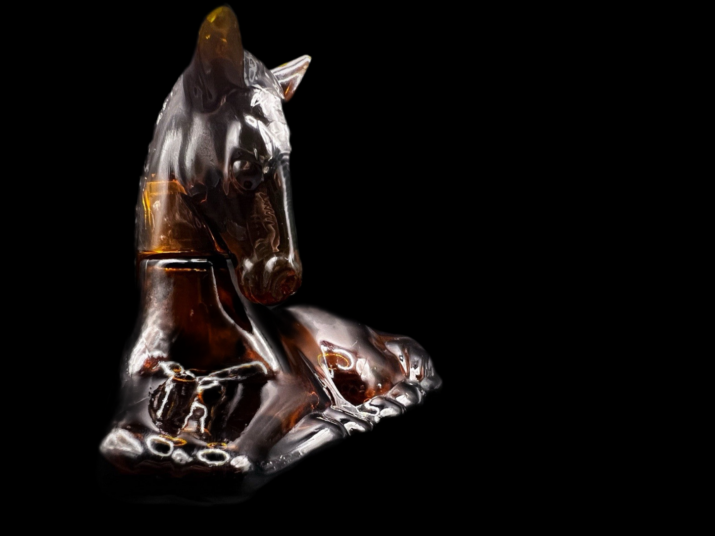 Vintage 1970s Avon Topaze Horse Cologne Bottle Amber Glass Figurine - Empty