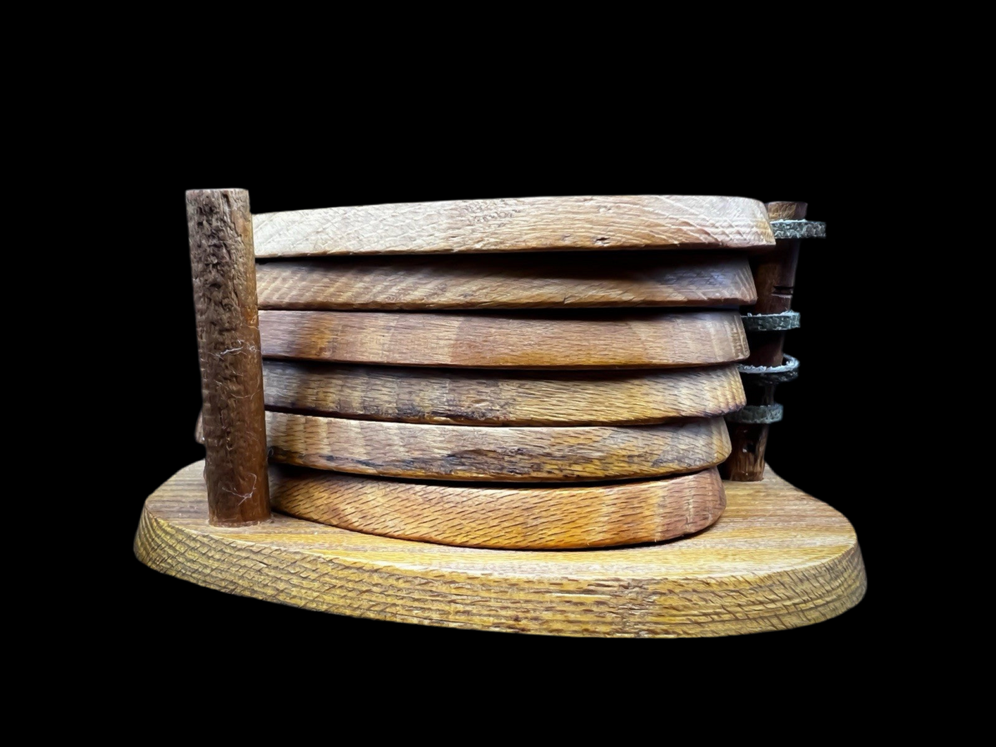 Rustic Wooden Apple Coasters Set of 6, Cork Backed With Leather Strap and Stand