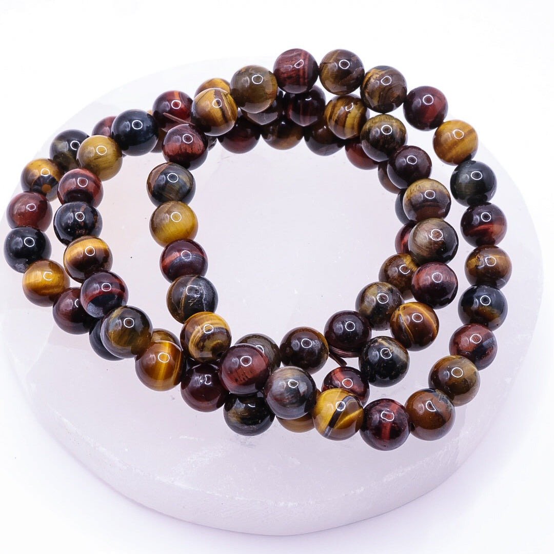 Tigers Eye 8mm Beaded Crystal Bracelet