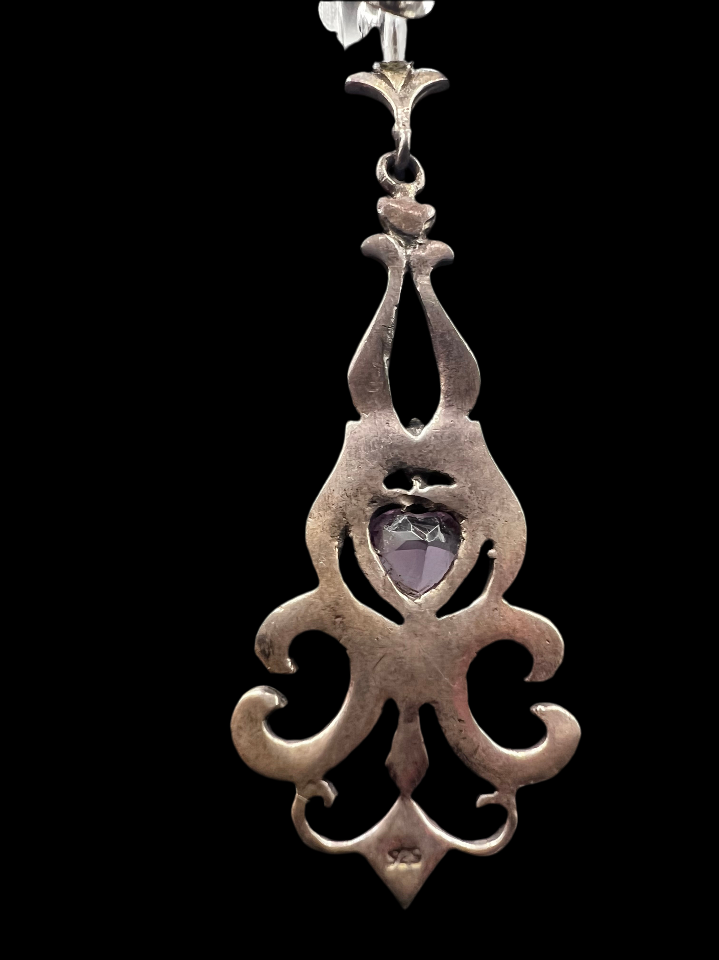 Vintage 925 Victorian Revival Marcasite & Heart Drop Earrings – Late 1990s