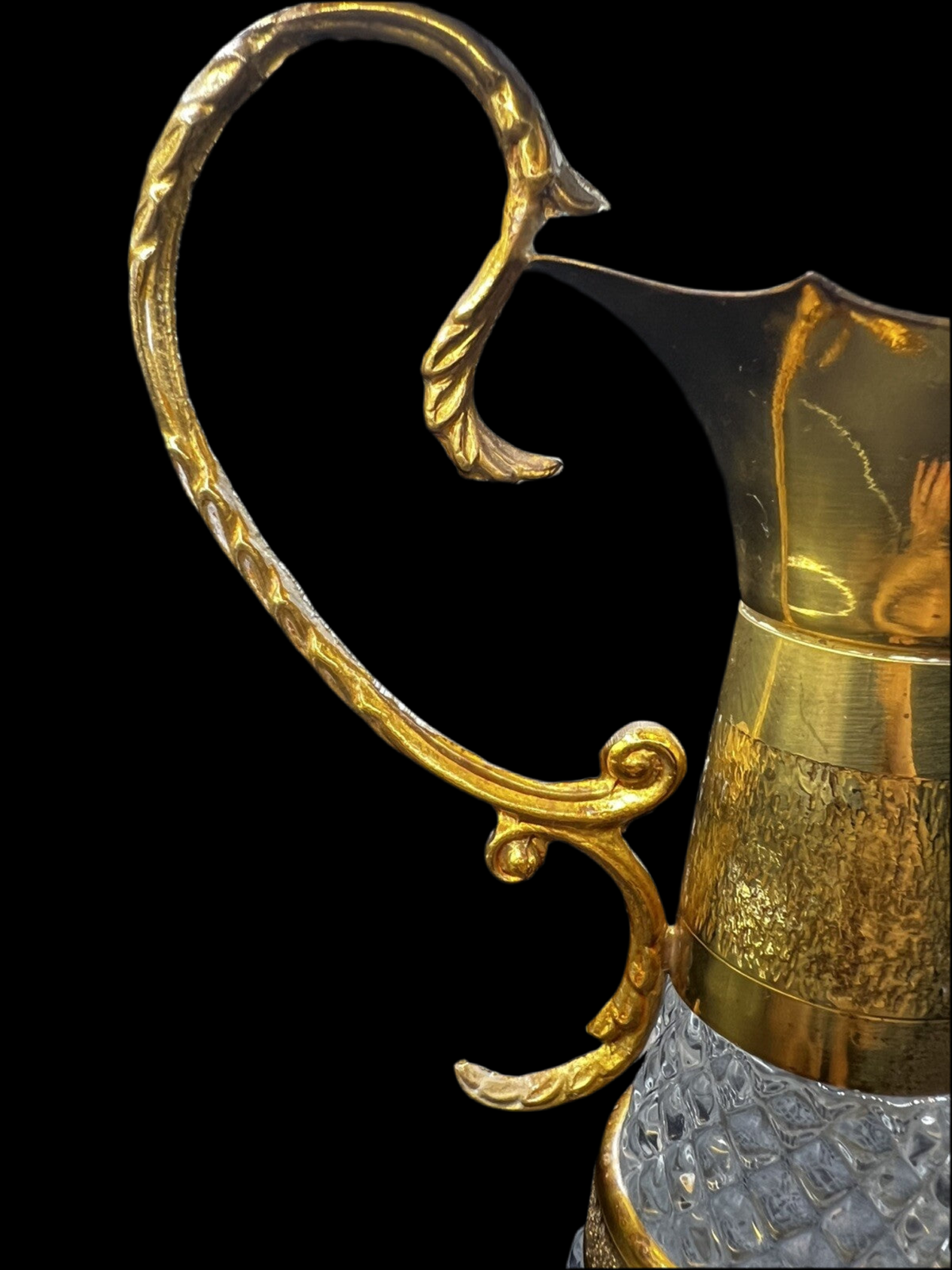 Vintage Golden Diamond-Cut Glass Claret Wine Decanter (34cm / 13.39")