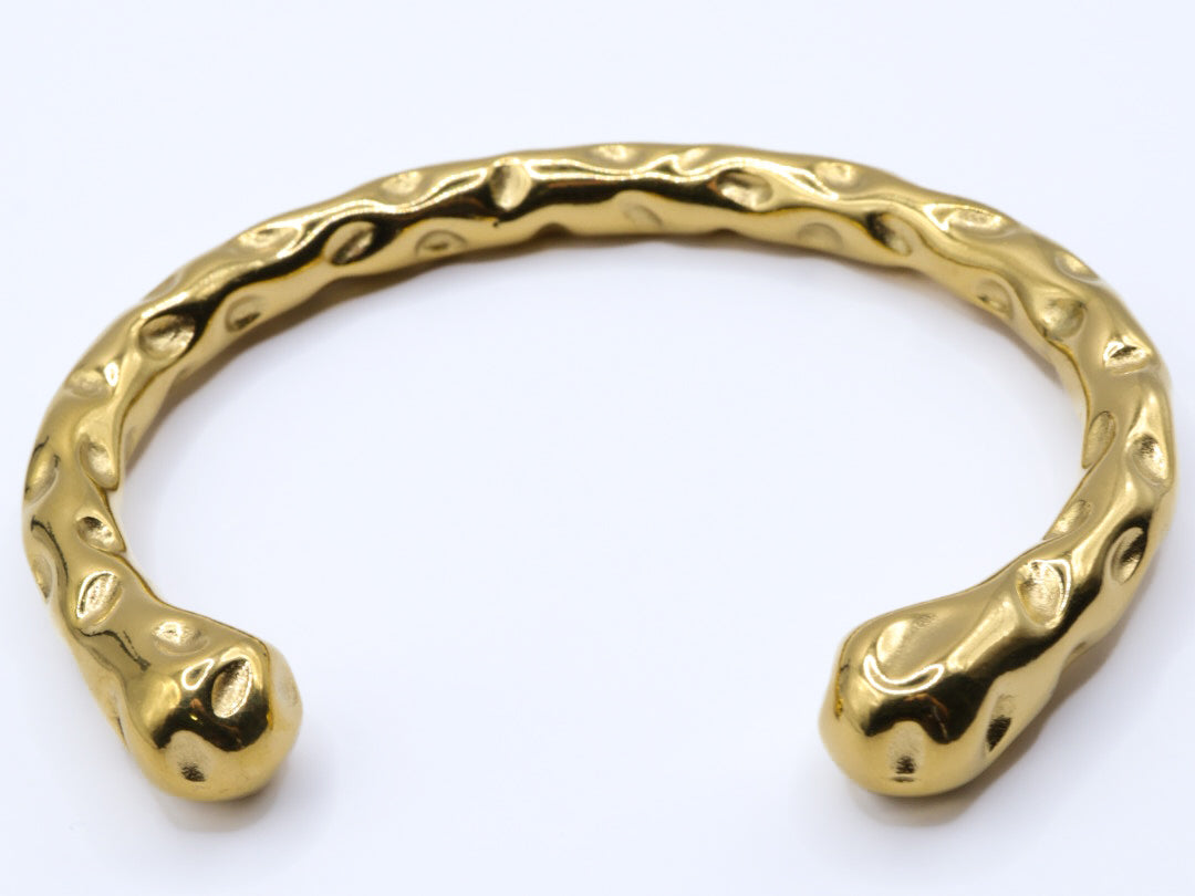 18k Gold-plated Hammered Stainless Steel Cuff Bangle