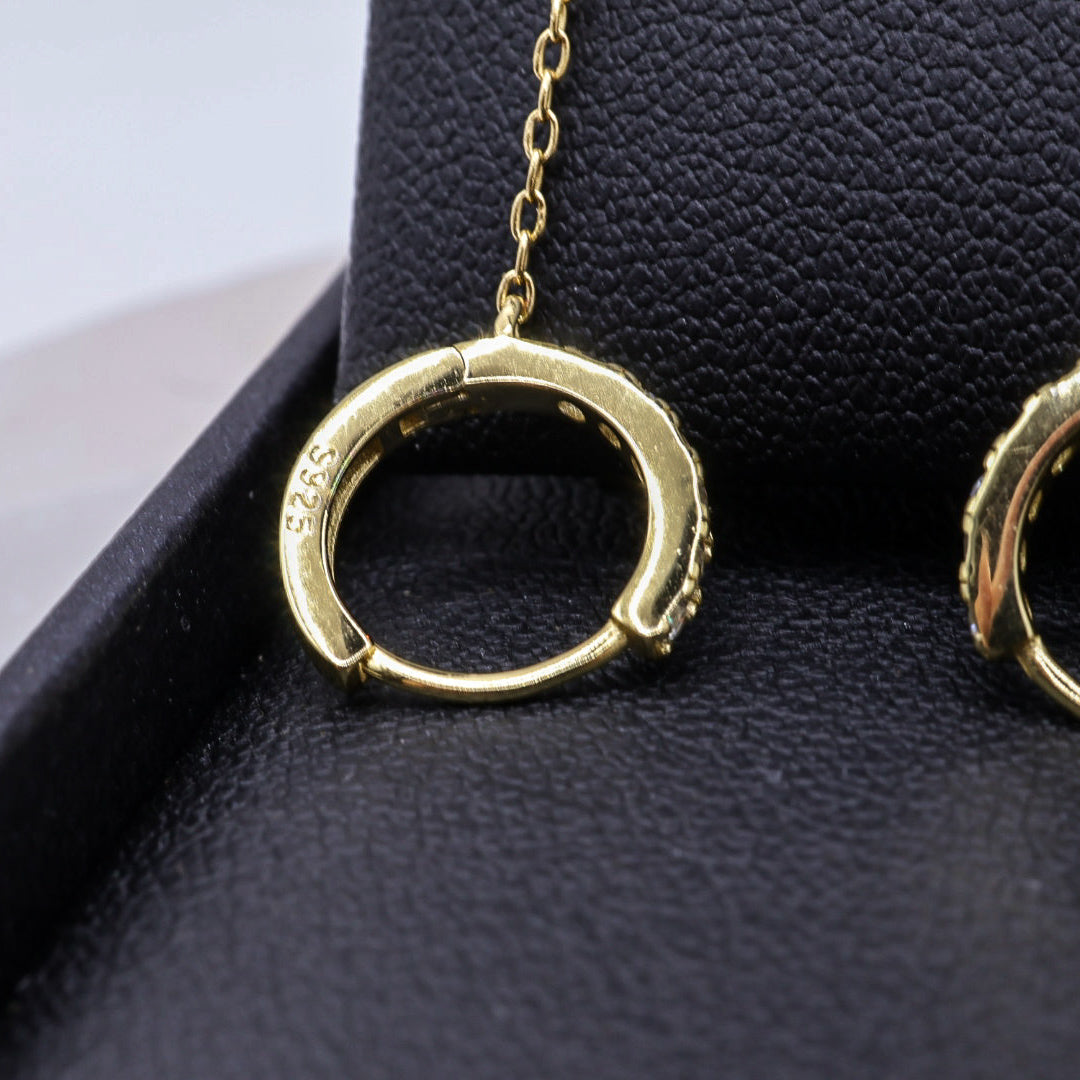 Evil Eye Double Stud Hoop Chain Earrings | .925 Sterling Silver