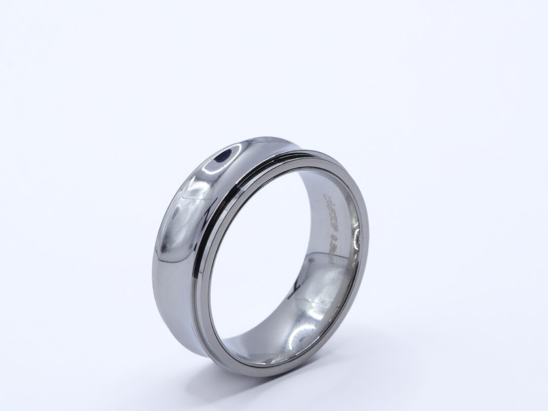 Mens silver stainless steel polished rotating fidget ring