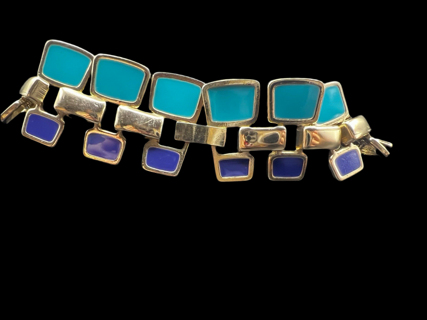 Blue & Gold Layered Double Wide Enamel Necklace