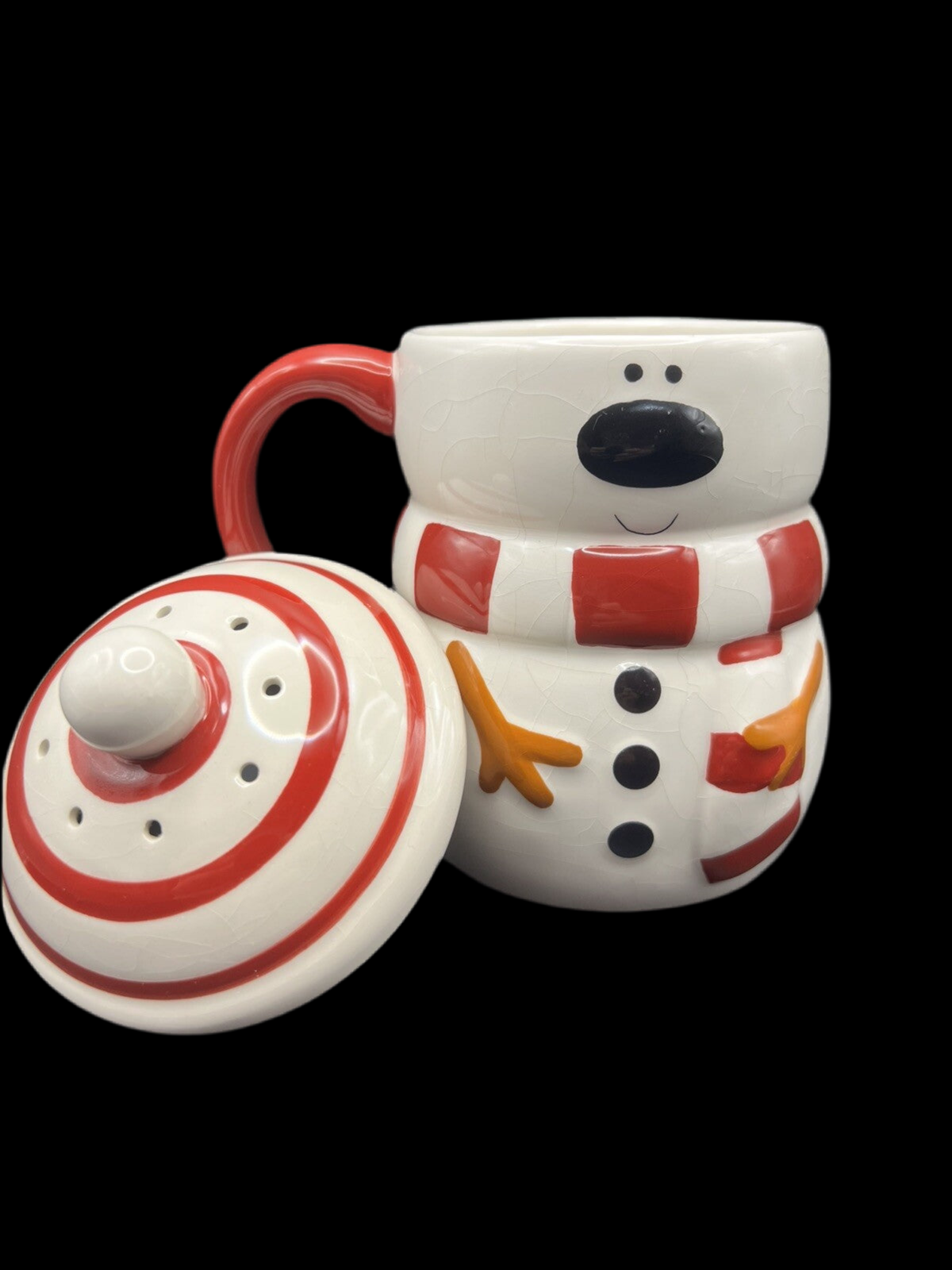 Novelty Ceramic Snowman Mug with Lid and Steam Holes