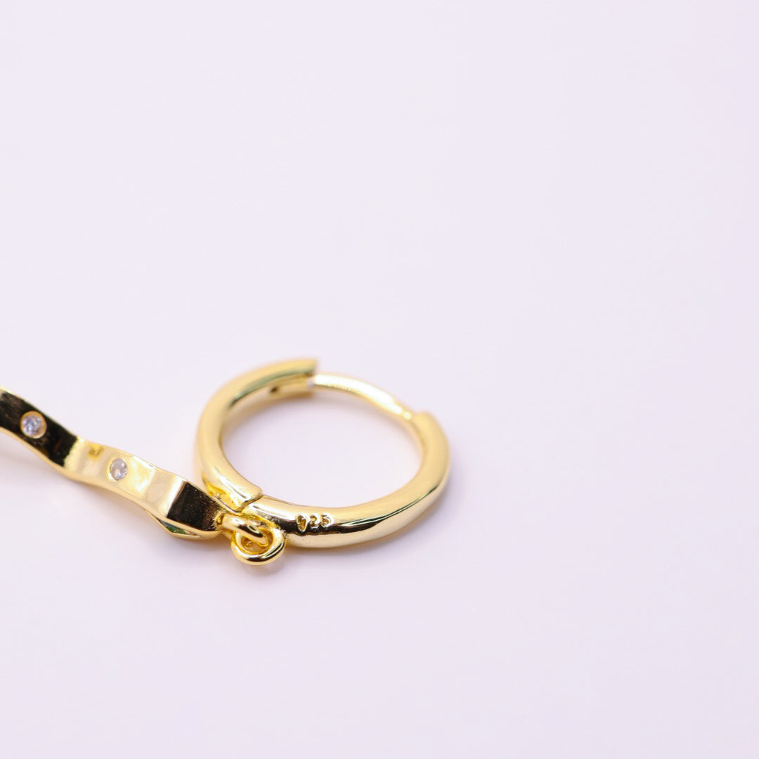 925 Gold Sterling Silver Green Eyed Dangle Snake Small Hoops