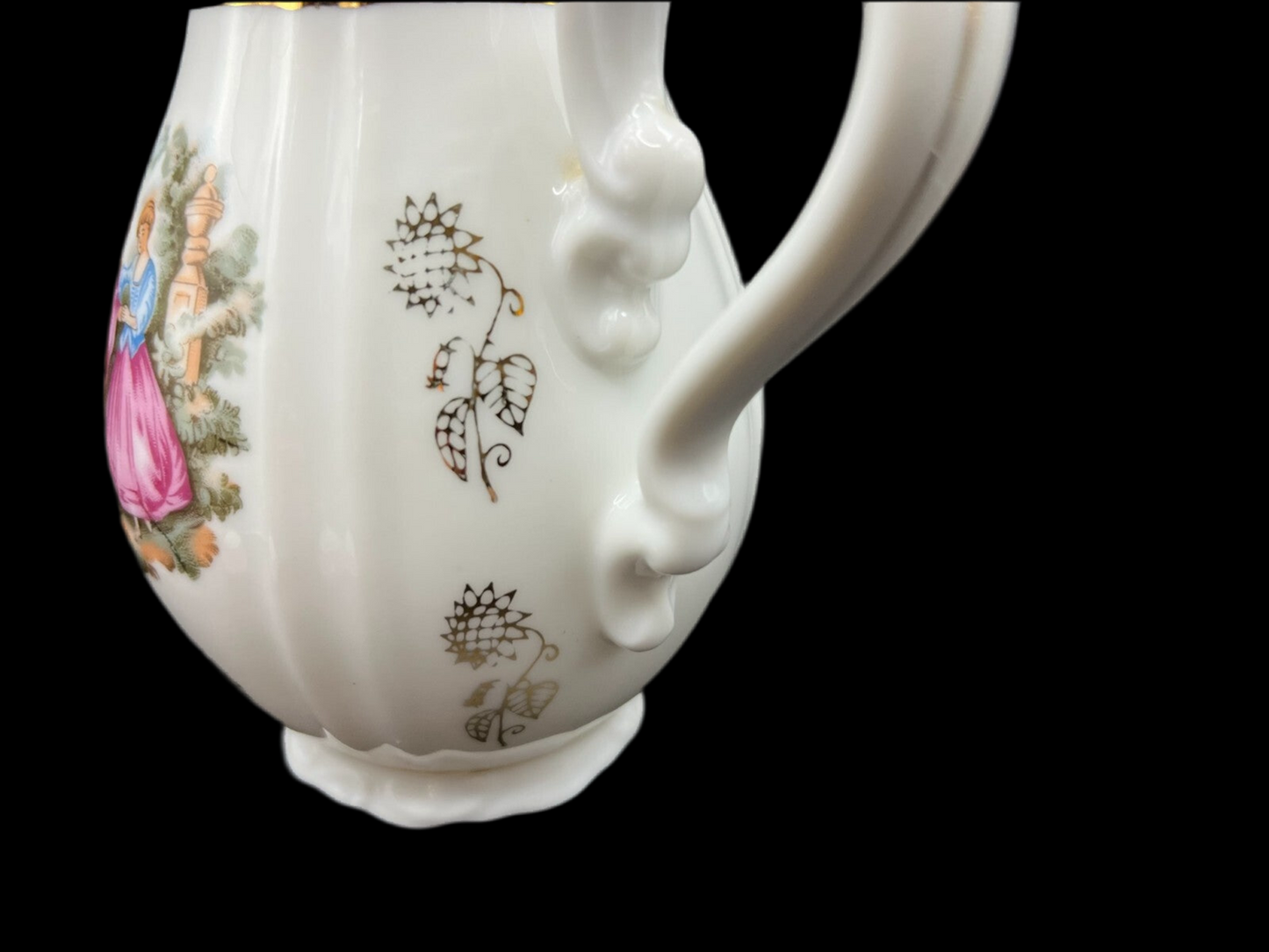 Vintage Pink & White Hand-Painted Porcelain Teapot with Gold Accents – Victorian
