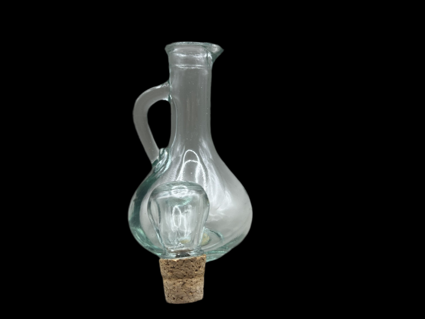 Vintage Spanish Cruet Bottle & Stopper with Blue Handmade Recycled Tinted Glass