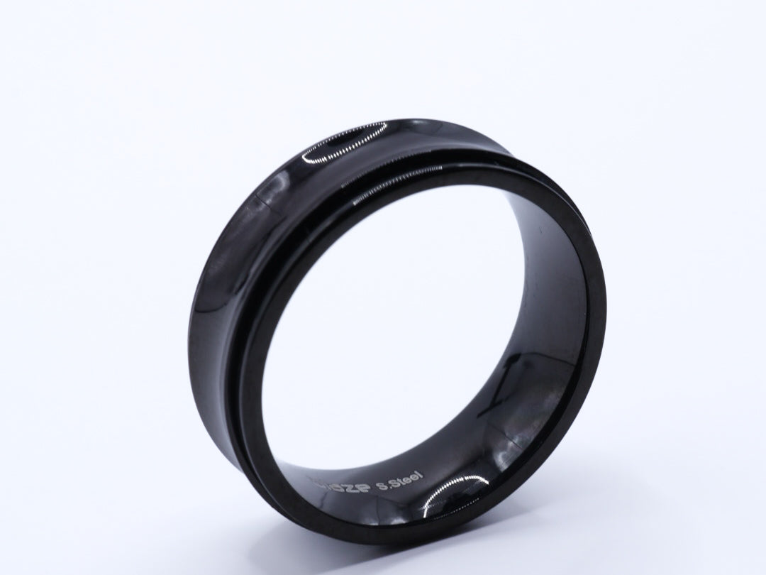 Mens black stainless steel rotating fidget ring