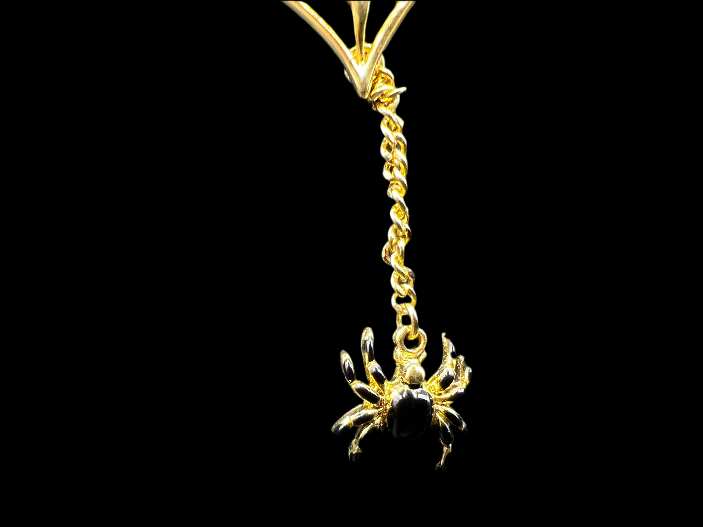 Gold and Black Spiderweb Brooch with Dangling Spider