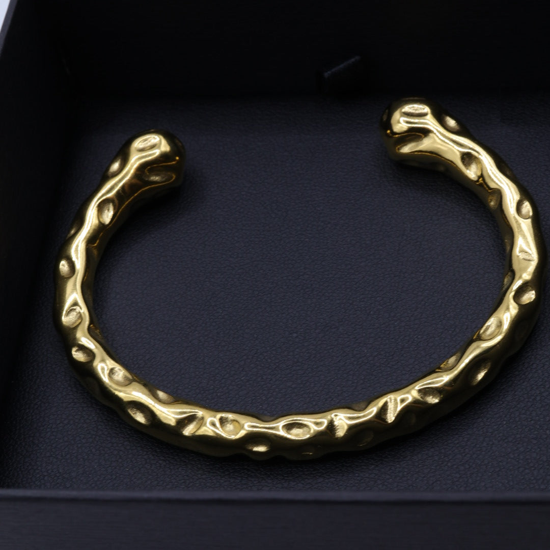 18k Gold-plated Hammered Stainless Steel Cuff Bangle