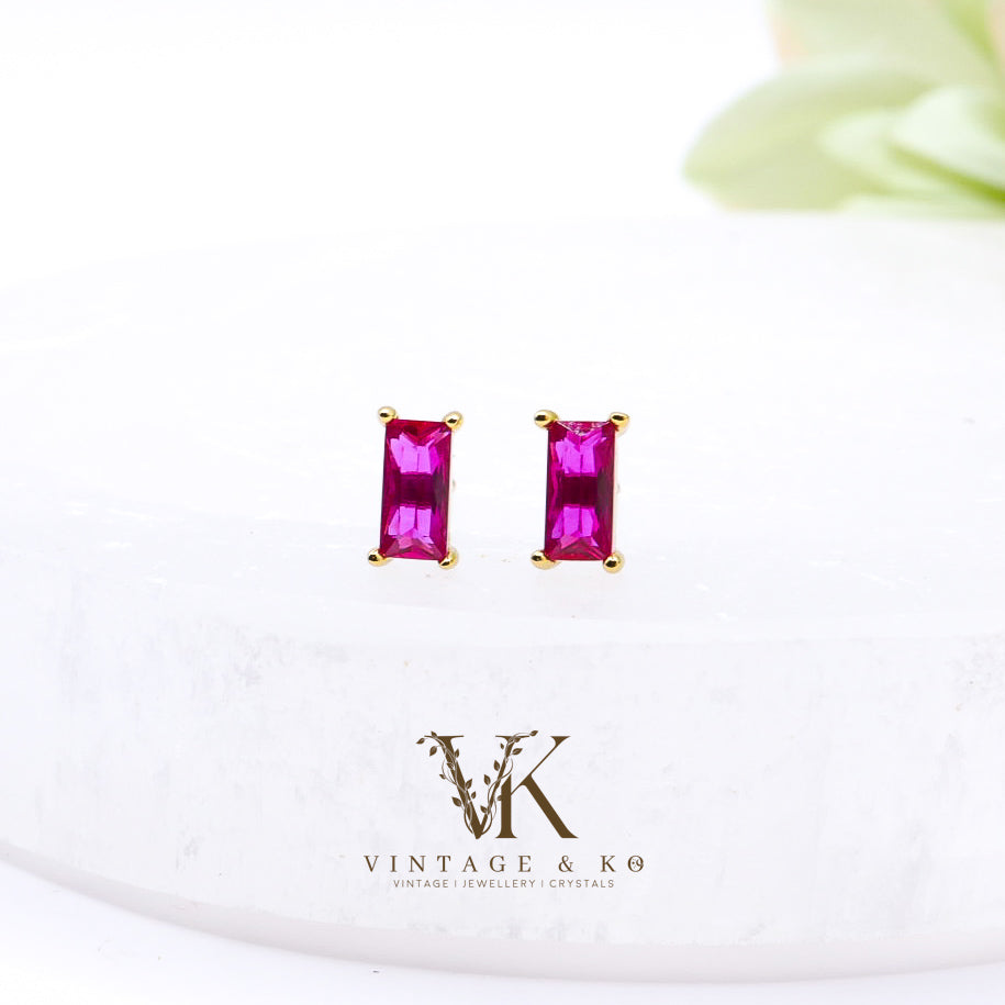 Hot Pink Rectangle Studs | .925 Sterling Silver