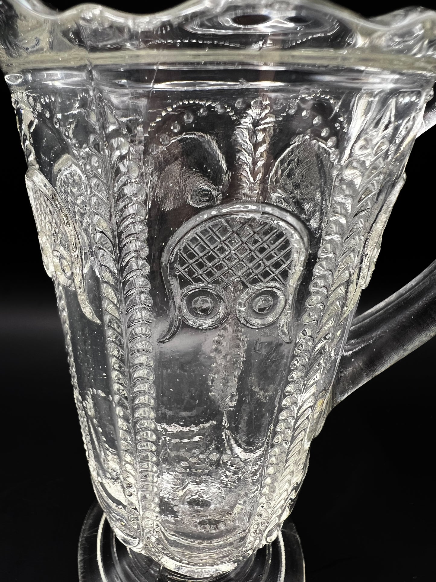 Vintage Depression Glass Owl & Feather Jug by Australian Crown Crystal - No Lid