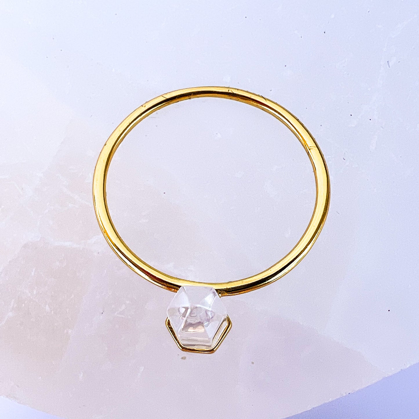 Minimalist 925 Quartz Crystal Ring – Rose or Clear Crystal – Gold or Silver Band – Sizes 5 to 7
