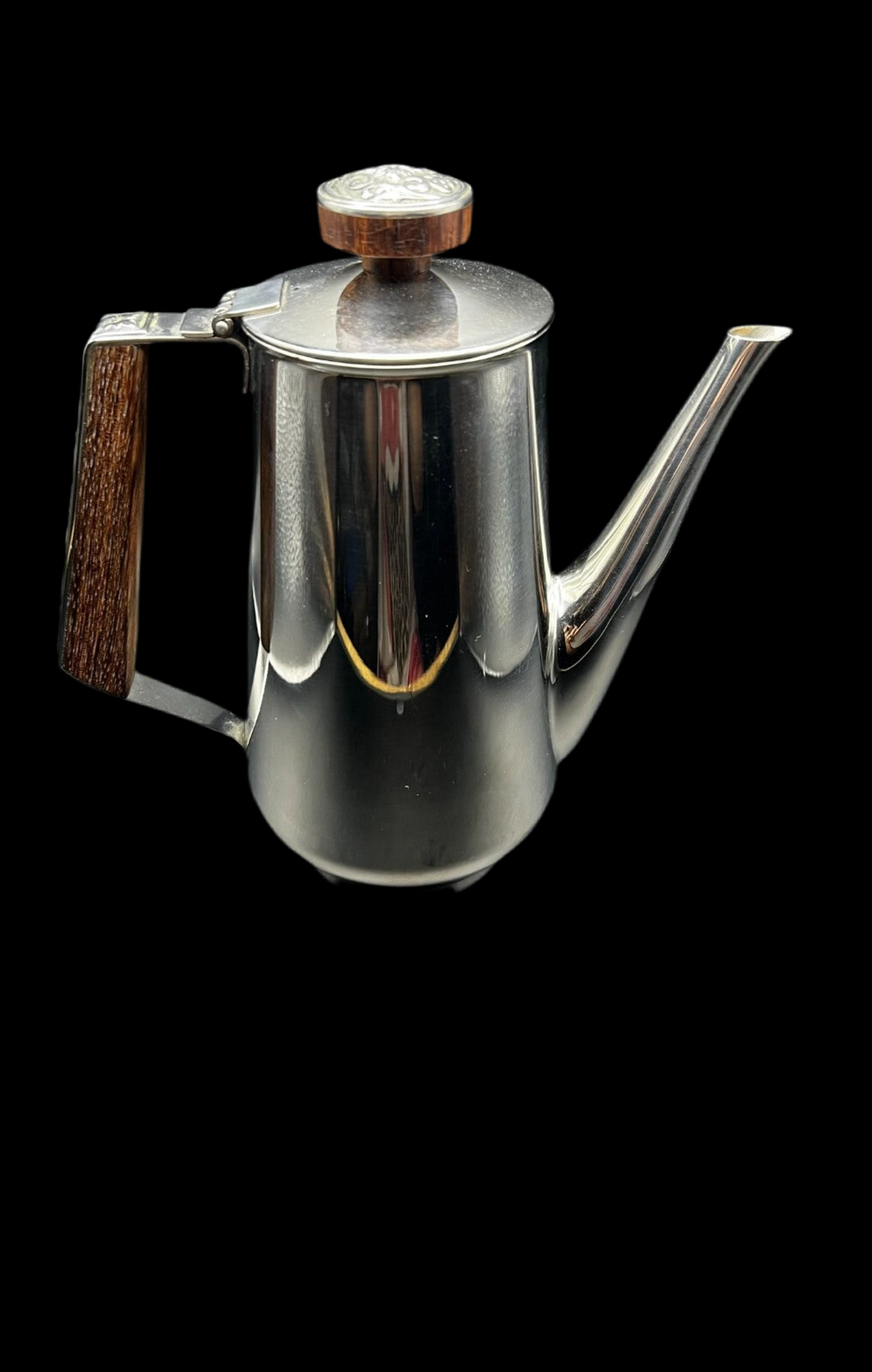 18/10 Stamped Stainless Steel Coffee Pot, Vintage Lucky Wood Florence
