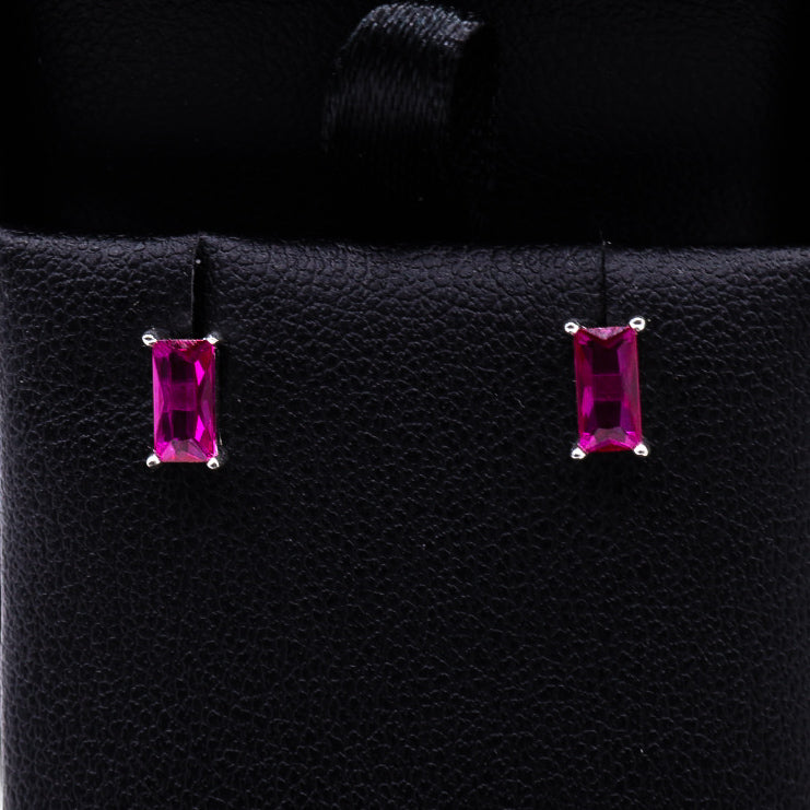 Hot Pink Rectangle Studs | .925 Sterling Silver