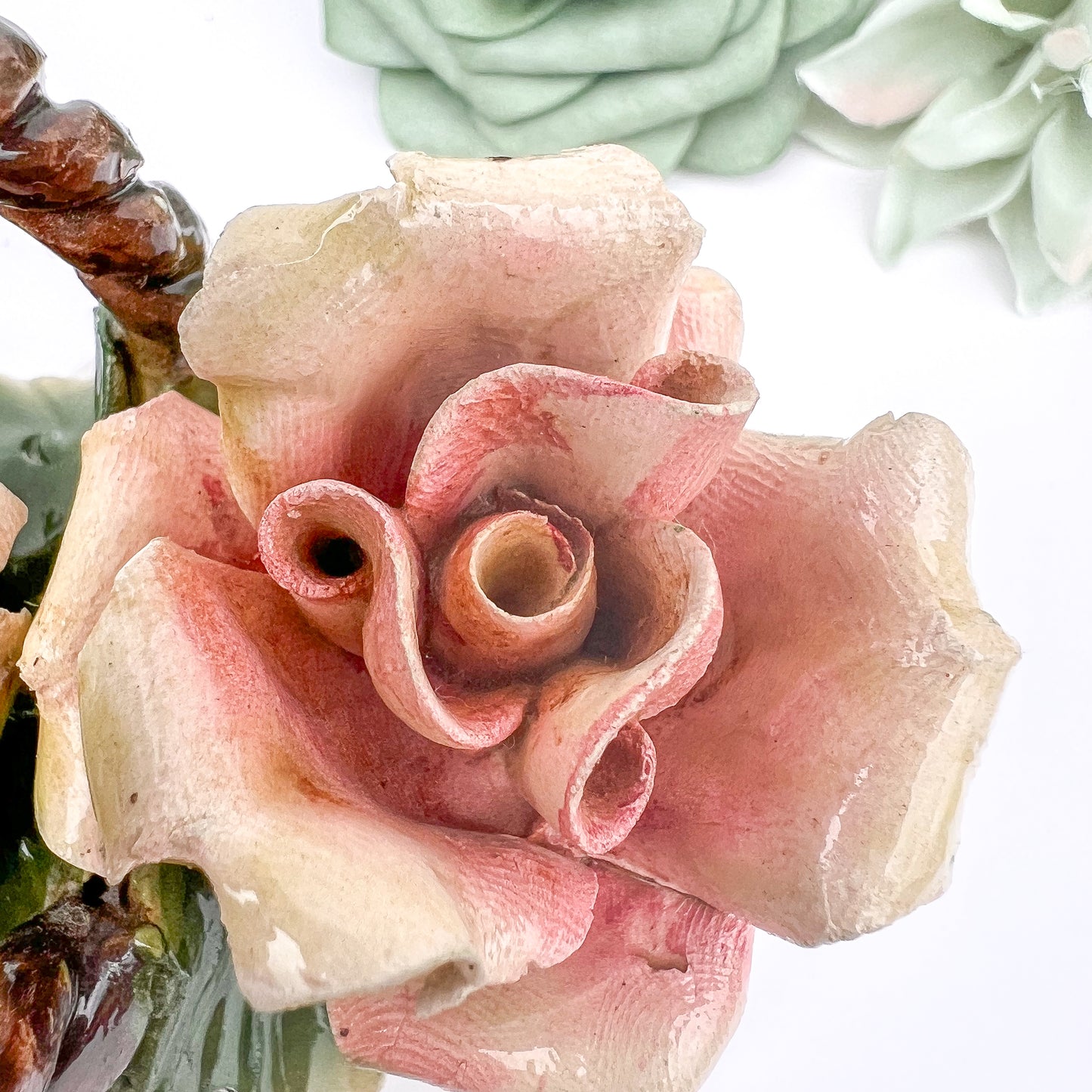 Ceramic Capodimonte-Style Rose Basket
