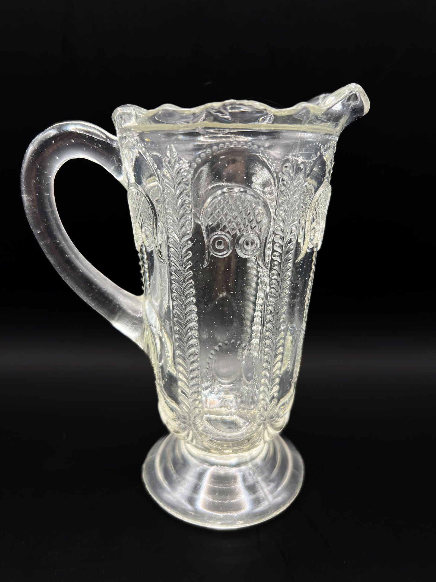 Vintage Depression Glass Owl & Feather Jug by Australian Crown Crystal - No Lid