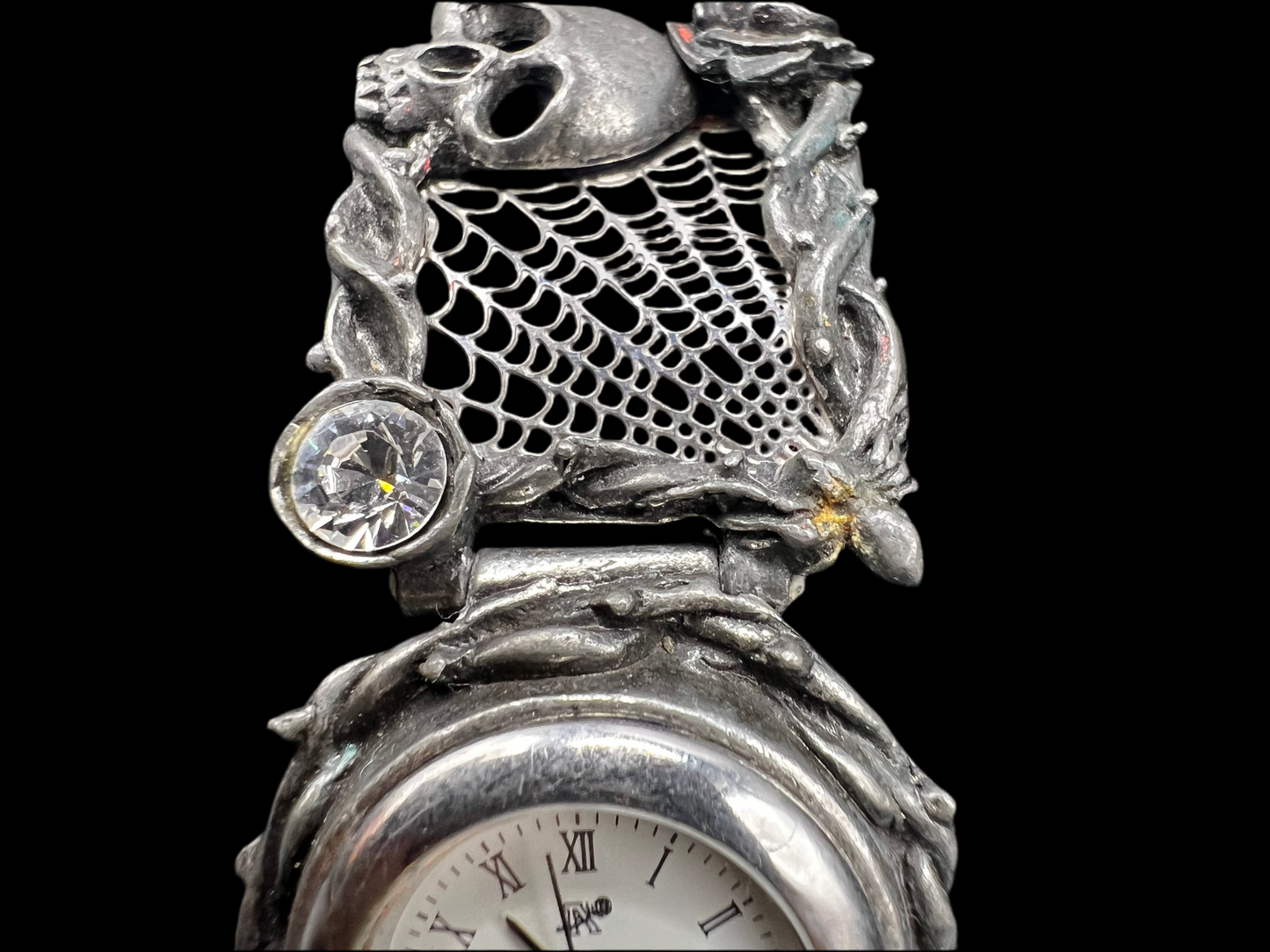 Victorian Gothic Watch – Alchemy Pewter with Skulls, Roses & Crystals